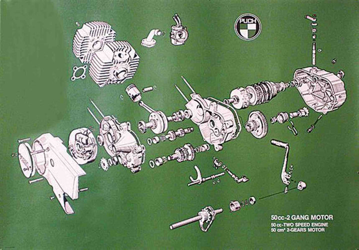Puch 2-Gang-Motor fahrtwindgekühlt, handgeschaltet Poster, Poster-Motiv