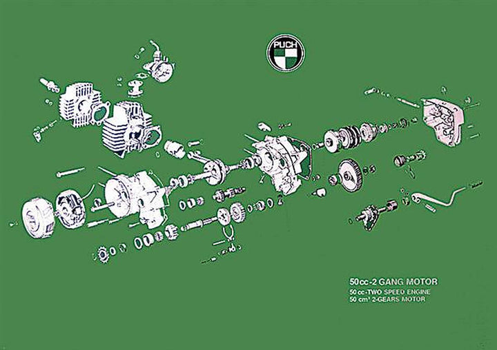Puch 2-Gang-Schalter Motor Poster, Poster-Motiv