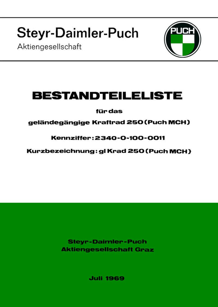Puch 250 MCH (österreichisches Bundesheer), Ersatzteilkatalog, Buchcover