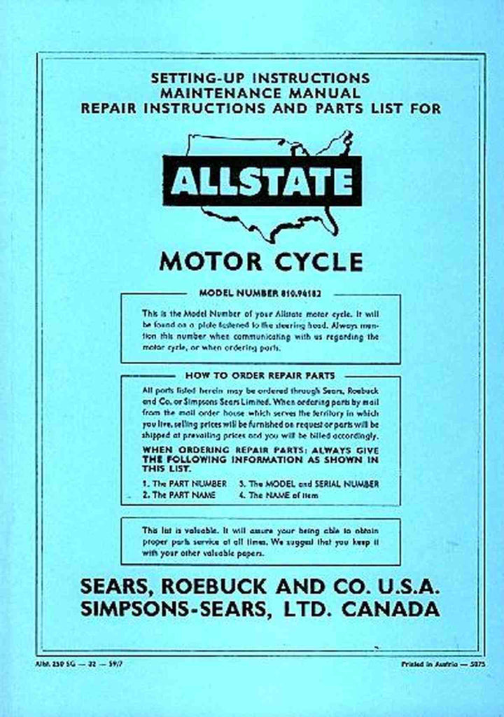 Allstate 250 SG - Owners Manual, Repair Manual, Spare-parts Catalog, Buchcover