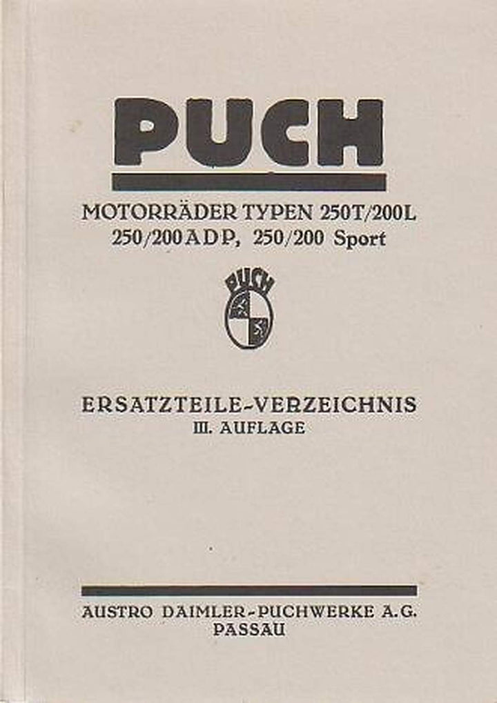 Puch Motorräder, Typen 250T/200L, 250/200 ADP, 250/200 Sport, Ersatzteilkatalog, Buchcover
