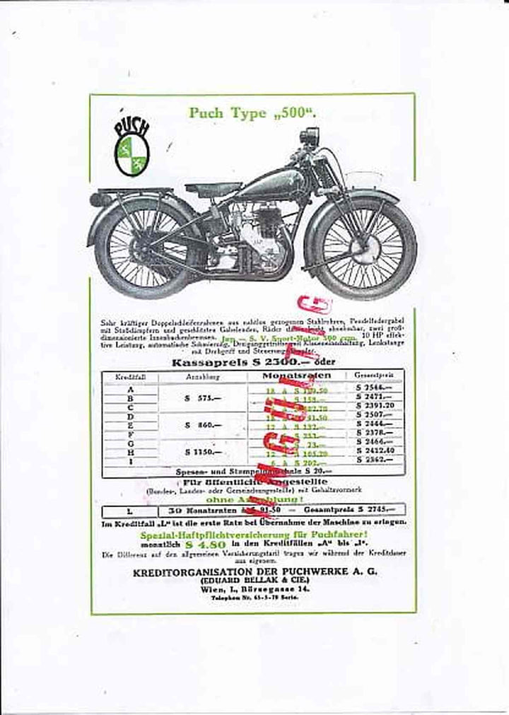 Puch 500 mit JAP-Motor Prospekt Reproduktion, Buchcover