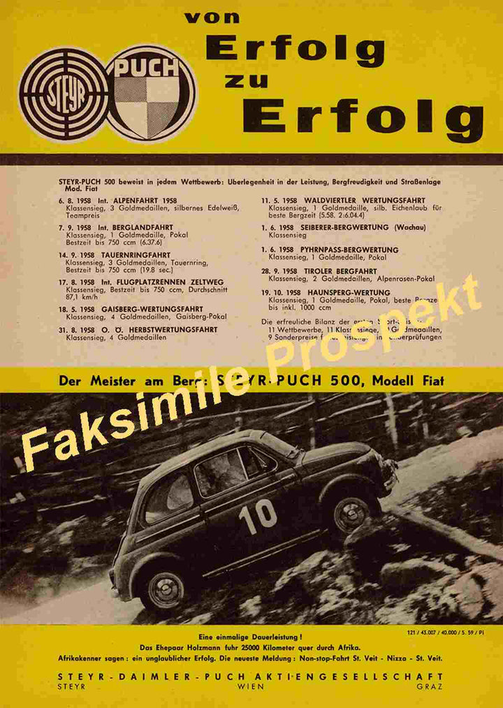 Puch 500 "Von Erfolg zu Erfolg", Prospekt, Buchcover