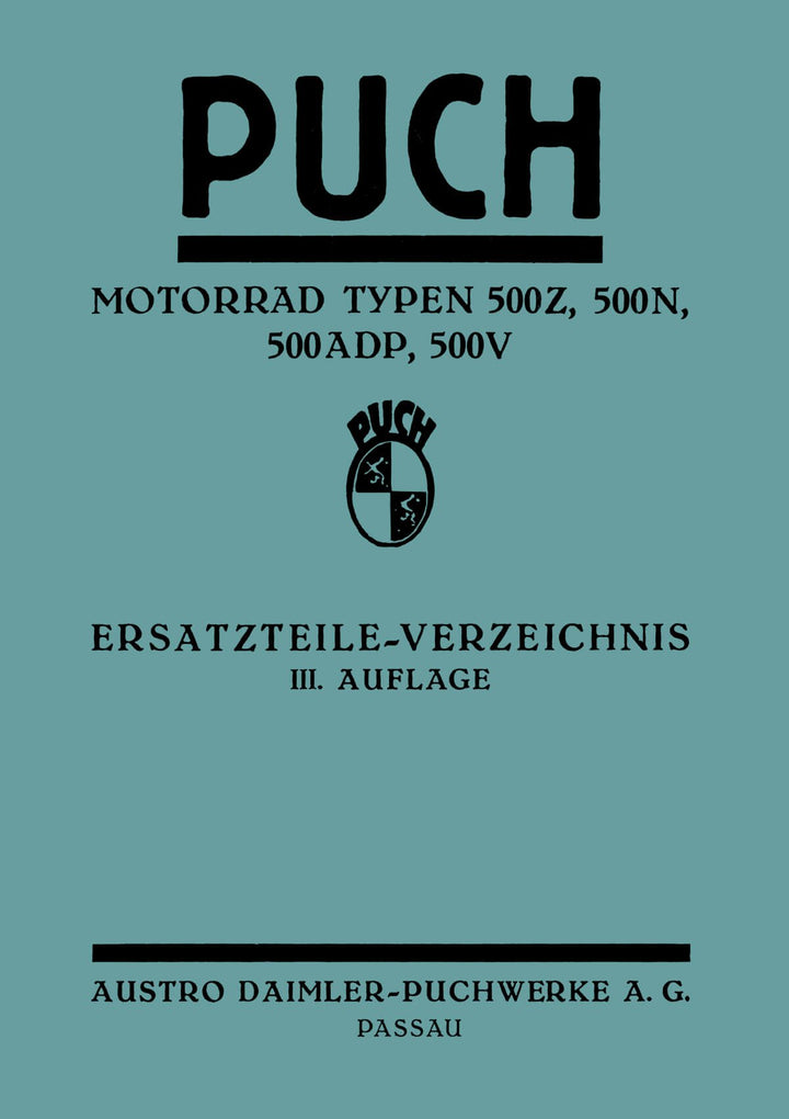 Puch Motorrad, Typen 500Z, 500N, 500ADP, 500V, Ersatzteilkatalog, Buchcover