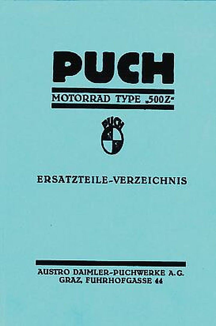 Puch Motorrad, Type 500 Z, Ersatzteilkatalog, Buchcover