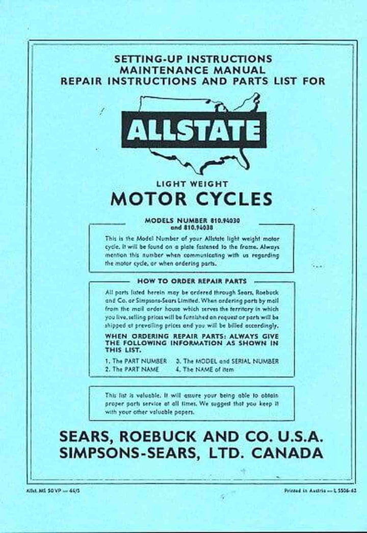 Puch Allstate Moped (USA) MS 50 VP, model numbers 810.94030 and 810.94038, Buchcover
