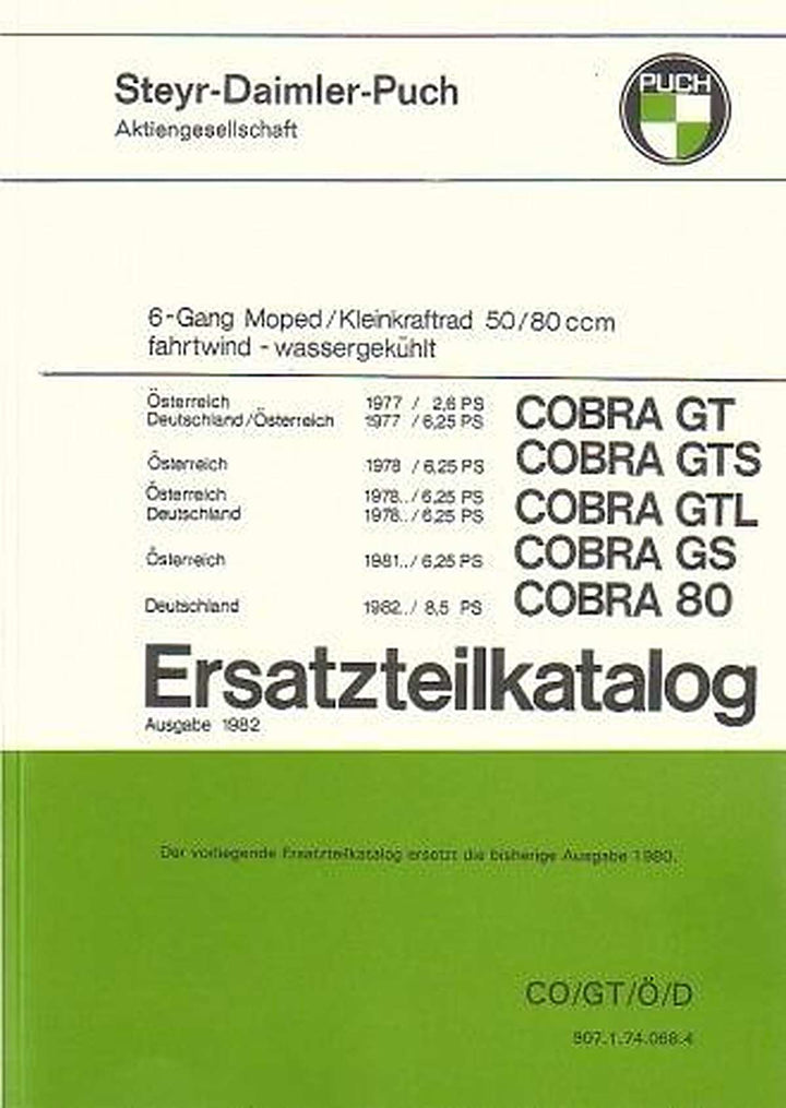 Puch Cobra GT, GTS, GTL, GS, Cobra 80, Deutschland/Österreich Ersatzteilkatalog, Buchcover