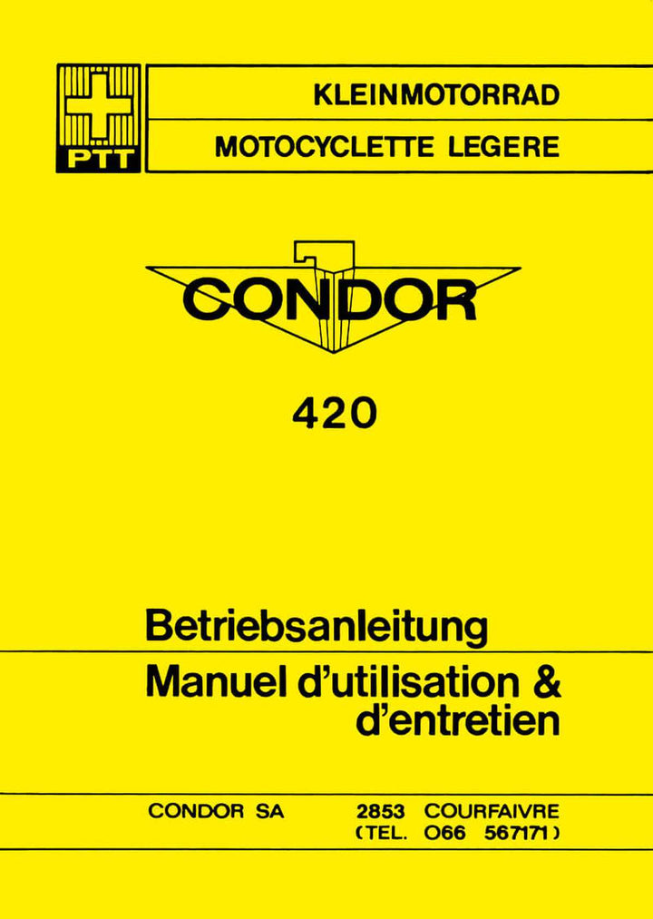 Puch Condor 420 (Schweizer Post ), ähnlich Puch X 30 Motorfahrrad, Betriebsanleitung, Buchcover