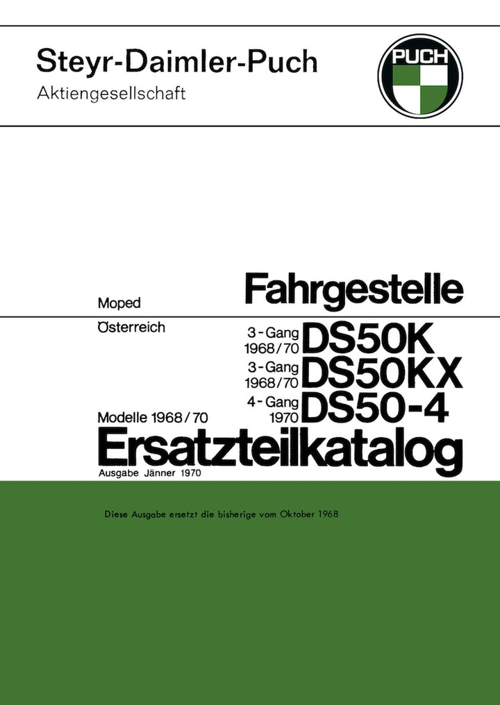 Puch DS 50 K, KX und DS 50-4, Fahrgestelle, Ersatzteilkatalog, Buchcover