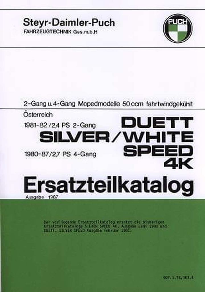 Puch Duett, Silver-Speed, White-Speed, Ersatzteilkatalog, Buchcover