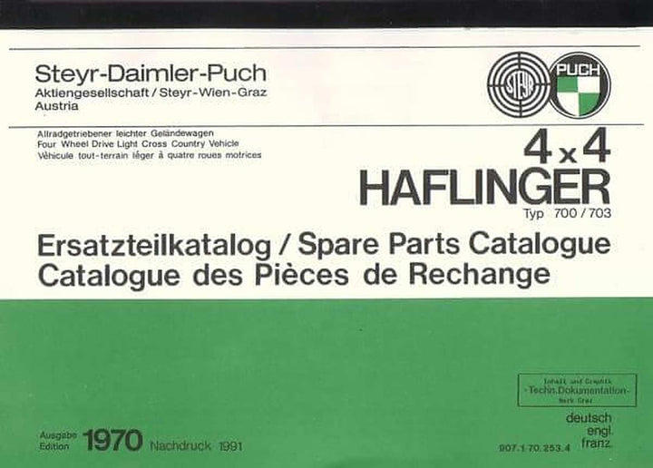 Puch Haflinger 700/703 AP/L, APT, APTL, AP/3, APL/3, APT/3, APTL/3 Ersatzteilkatalog, Buchcover