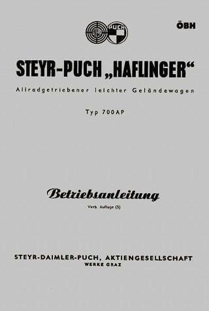 Puch Haflinger 700AP ÖBH Betriebsanleitung, Buchcover