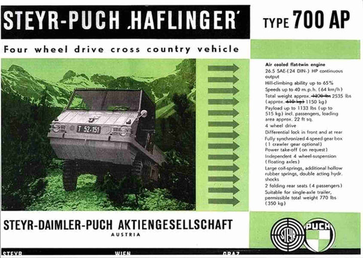 Puch Haflinger 700 AP, Prospekt, Buchcover