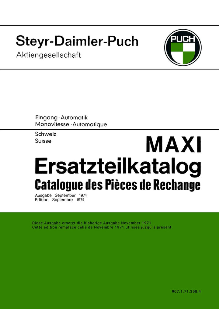 Puch Maxi, 1-Gang-Automatik, Ausführung für die Schweiz, Ersatzteilkatalog, Buchcover