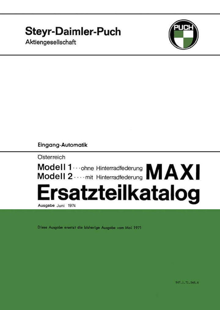 Puch, Maxi,1-Gang-Automatik, mit oder ohne Hinterradfederung, Ersatzteilkatalog, Buchcover