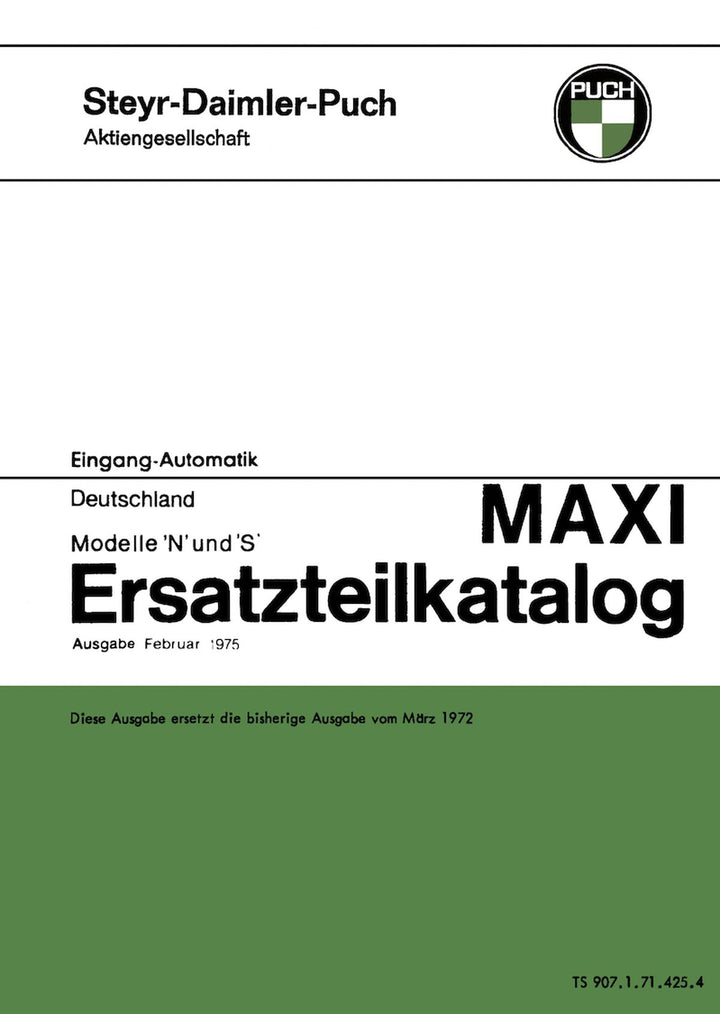 Puch Maxi N und S, 1-Gang-Automatik, Ausführung für Deutschland, Ersatzteilkatalog, Buchcover