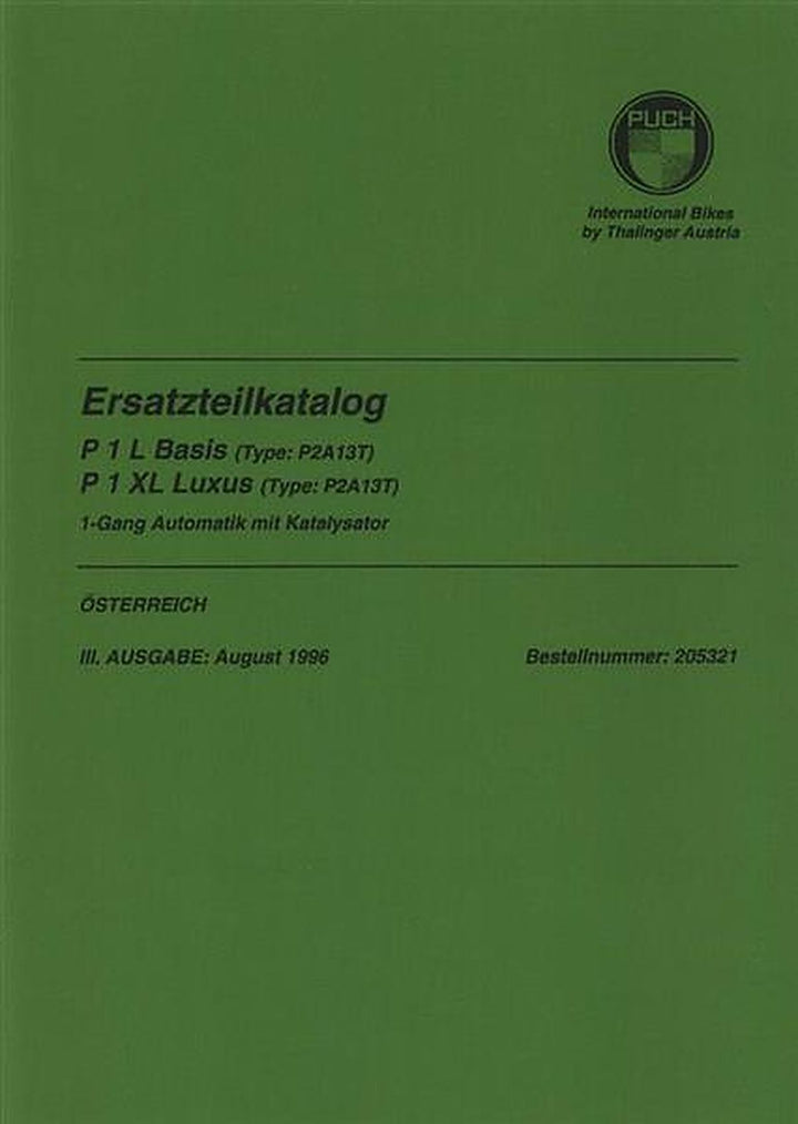 Puch Maxi P1L Basis, P1XL Luxus, 1-Gang-Automatik mit Katalysator, Ersatzteilkatalog, Buchcover