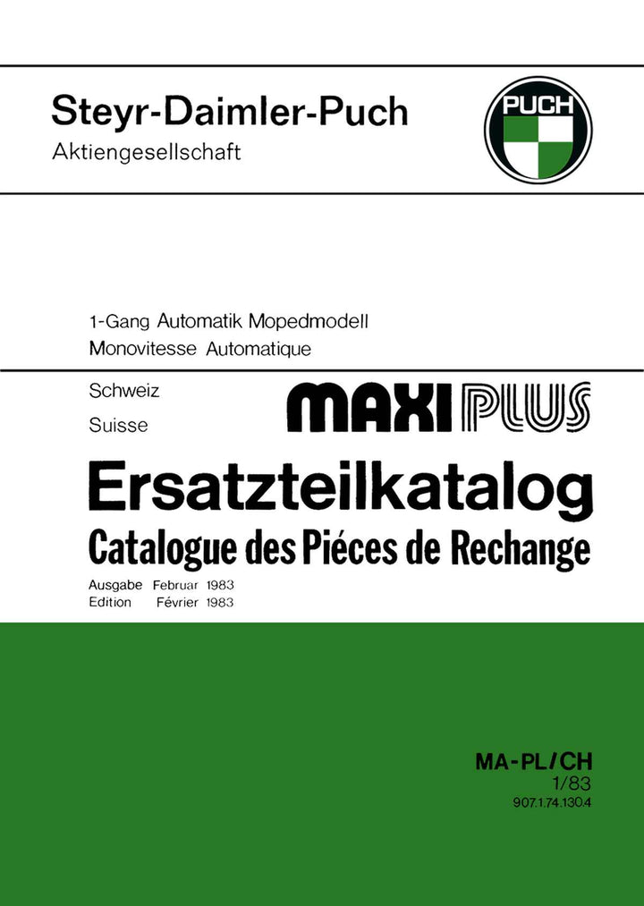 Puch Maxi Plus 1-Gang-Automatik, Ersatzteilkatalog, Ausführung für die Schweiz, Buchcover