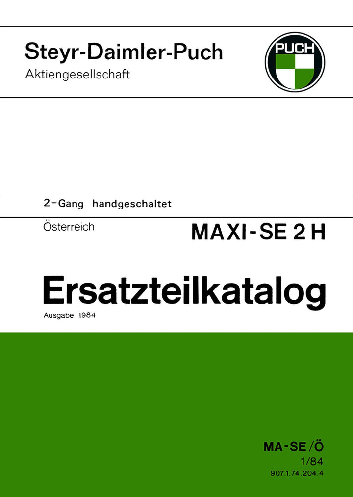 Puch Maxi SE 2 H, 2-Gang handgeschaltet, Ersatzteilkatalog, Buchcover