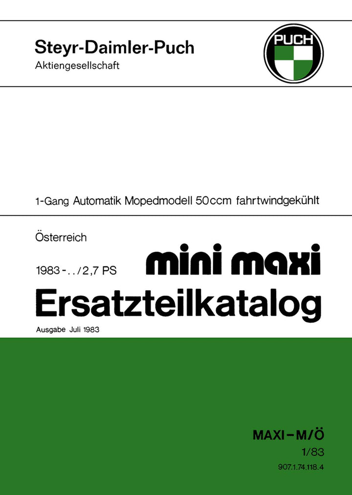Puch Mini Maxi, 1-Gang-Automatik, Ersatzteilkatalog, Buchcover