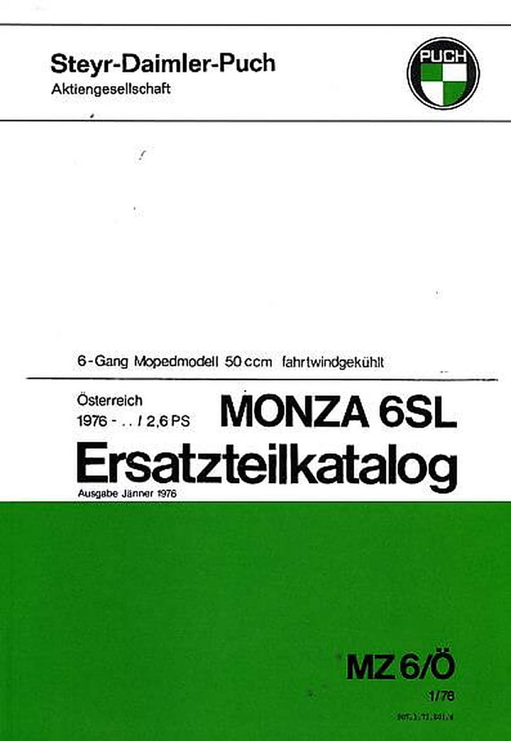 Puch Monza 6 SL, 2,6 PS, fahrtwindgekühlt, Ersatzteilkatalog, Buchcover