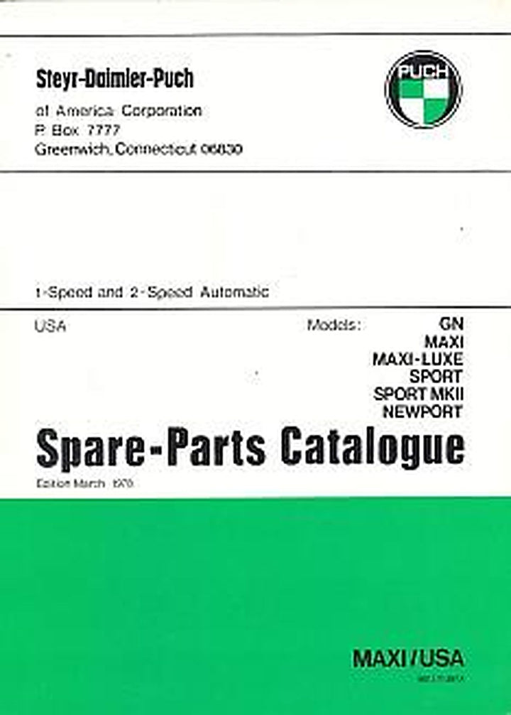 Puch Moped GN, Maxi, Maxi-Luxe, Sport, Sport MK II, Newport, Spare Parts Catalogue, Buchcover