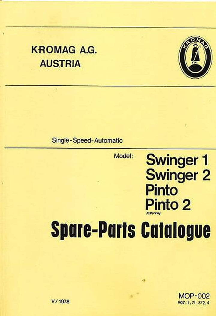 Puch Moped Kromag JC Penney (USA) Swinger 1 and 2, Pinto and Pinto 2 Spare-Parts-Catalogue, Buchcover