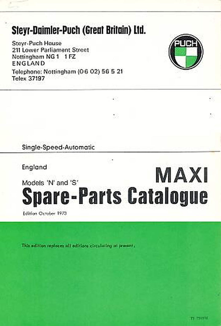 Puch Moped Maxi "N" and "S" spare-parts-catalogue, Buchcover
