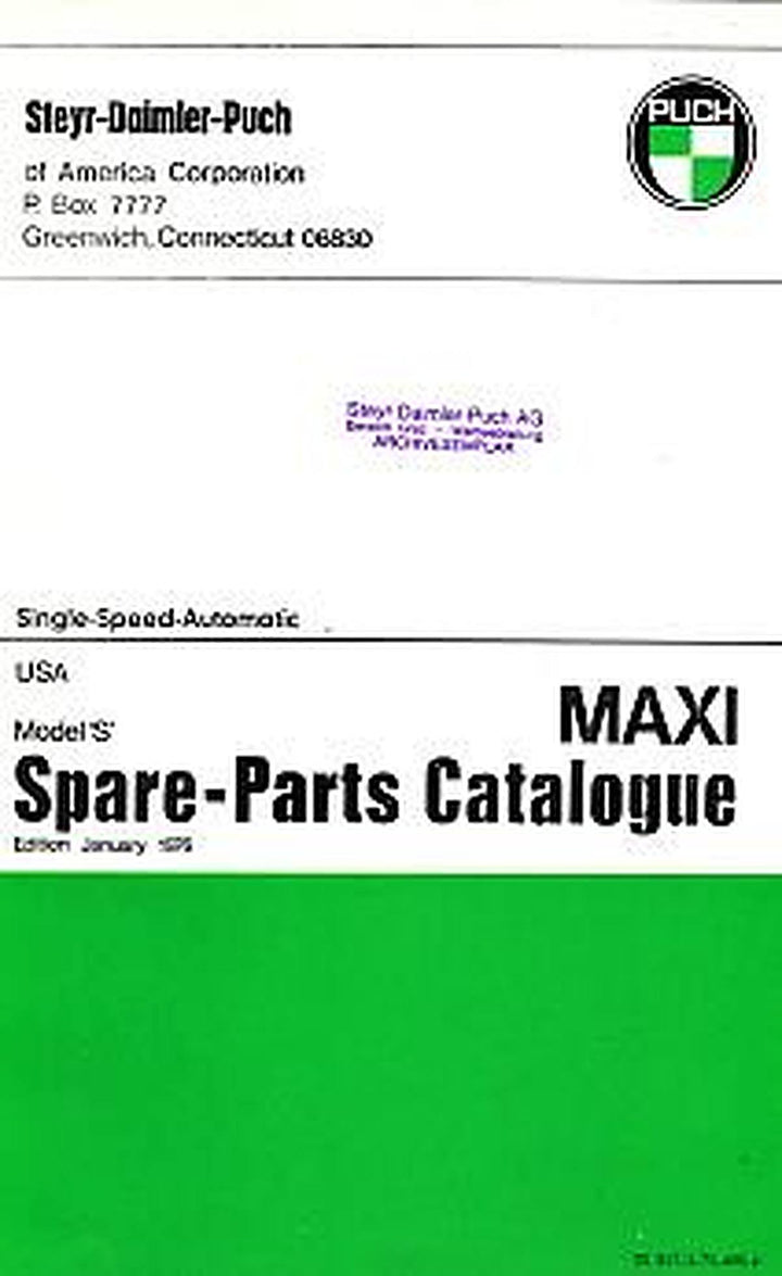 Puch Moped Maxi "S", Progress (USA), single-speed-automatic, spare-parts-catalogue, Buchcover