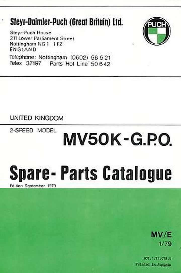 Puch Moped MV 50 K - G.P.O. spare-parts-catalogue, Buchcover