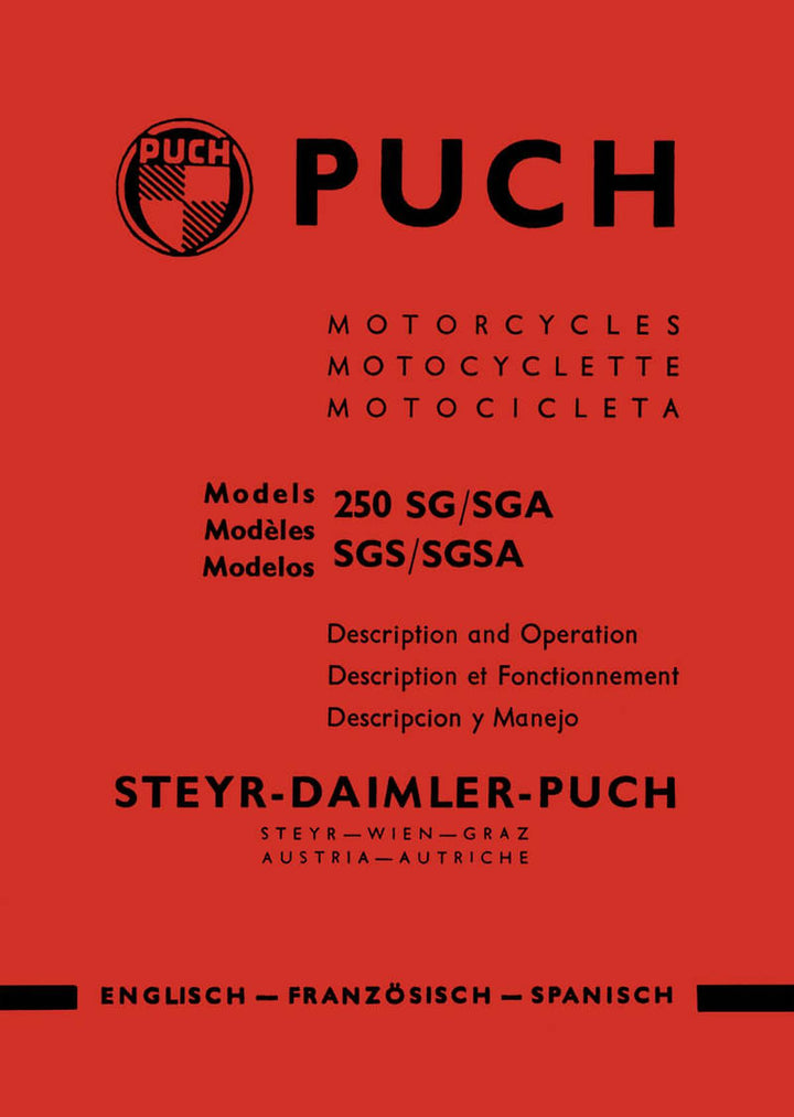 Puch 250 SG/SGS, Owners Manual, Maintenance, description y Manejo, Buchcover