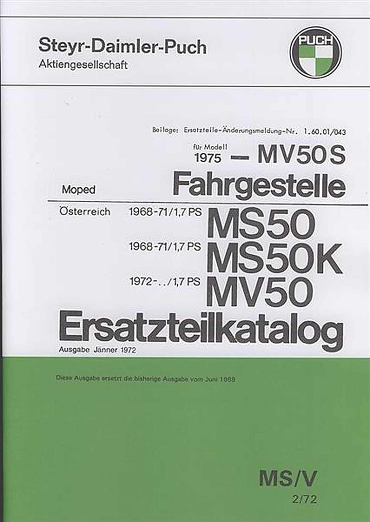 Puch MS50 MS50K MV50 MV50S Fahrgestell Ersatzteilkatalog, Buchcover