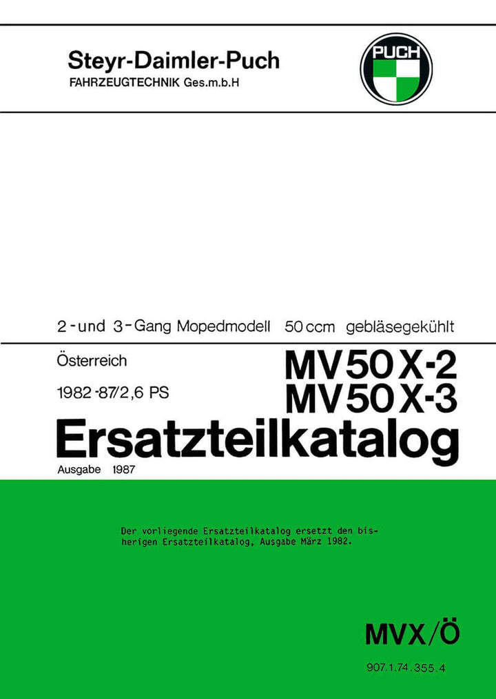 Puch MV50 X-2 und MV50 X-3 Ersatzteilkatalog, Buchcover