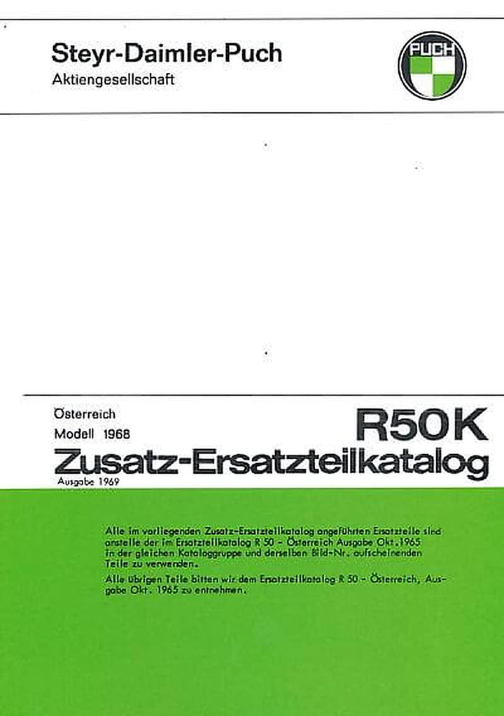 Puch R 50 K – Zusatz-Ersatzteilkatalog, Buchcover
