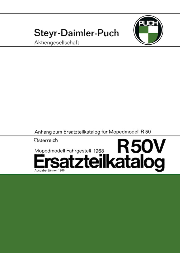 Puch R 50 V, Fahrgestell, Anhang zum Ersatzteilkatalog R 50, Ersatzteilkatalog, Buchcover