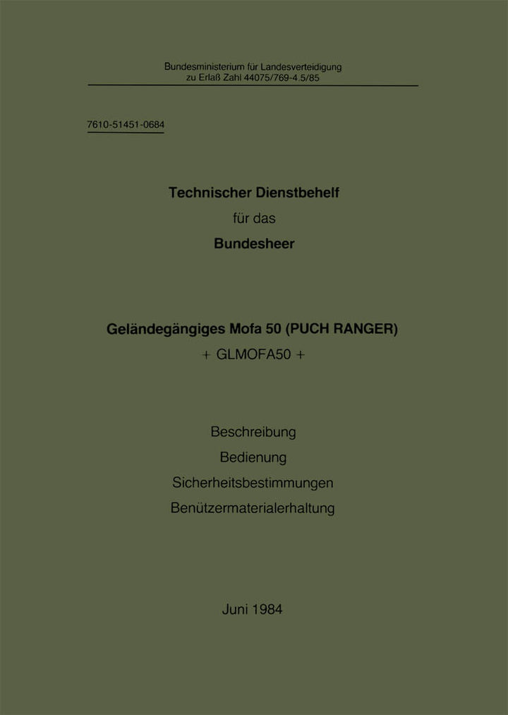 Puch Ranger österreichisches Bundesheer, Betriebsanleitung, Buchcover