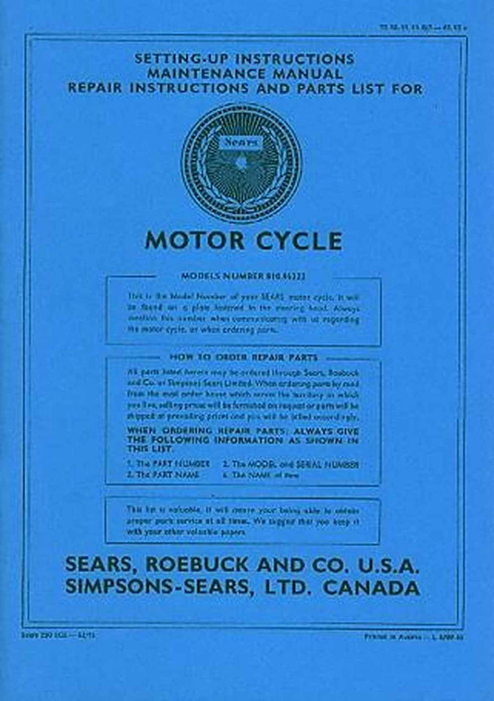 Allstate 250 SGS - Owners Manual, Repair Manual, Spare-parts Catalog, Buchcover