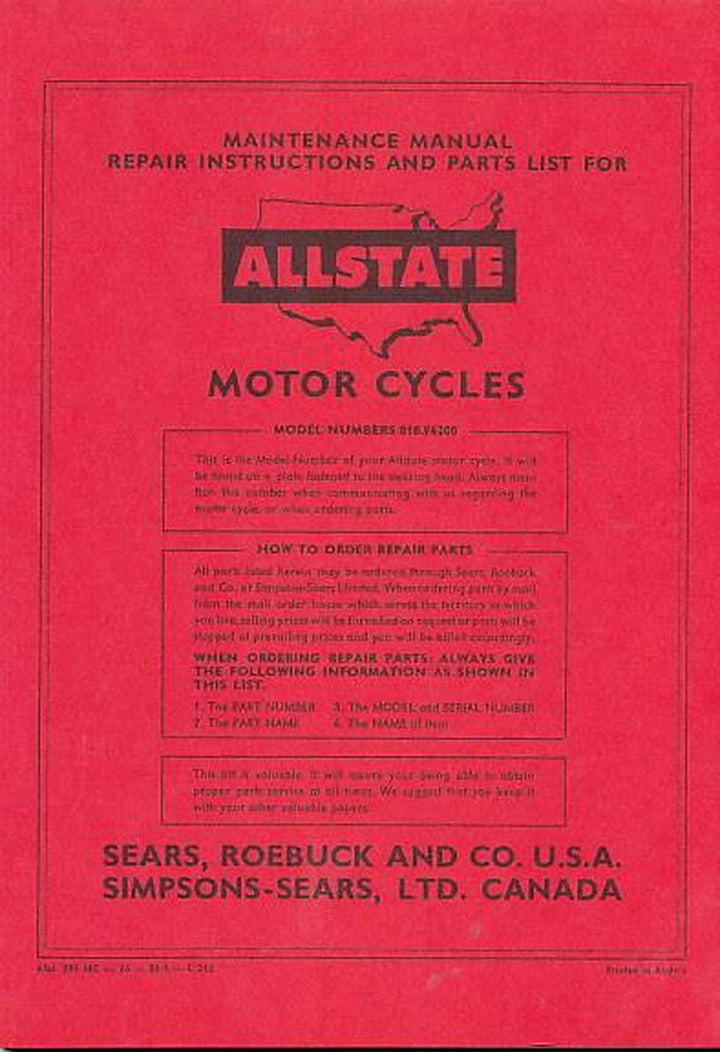 Allstate 250 MC, Moto Cross - Owners Manual, Repair Manual, Spare-parts Catalog, Buchcover