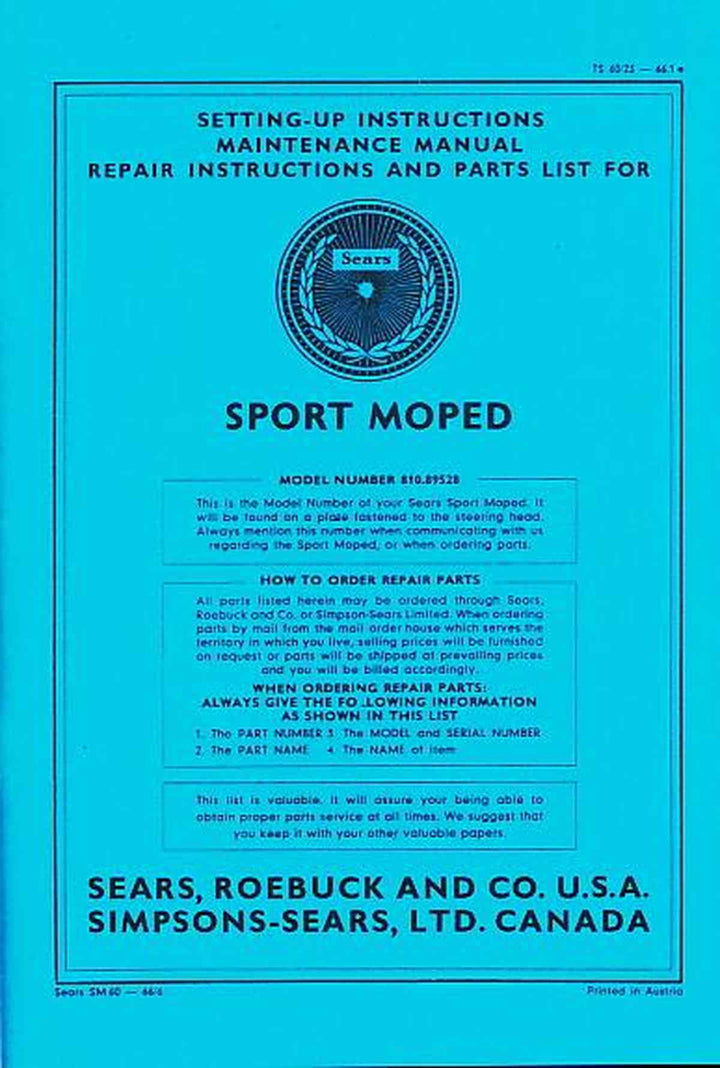 Allstate Sears Light-weight Motorcycle - Maintenance, Repair Instructions and Parts List, Buchcover