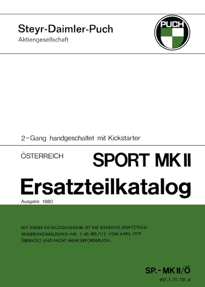Puch Sport MK II, Ersatzteilkatalog mit Kickstarter, Buchcover