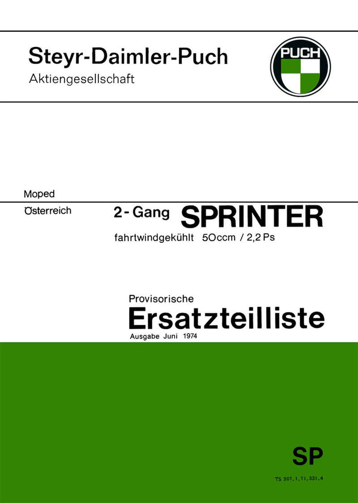 Puch Sprinter, Ersatzteilkatalog, Buchcover