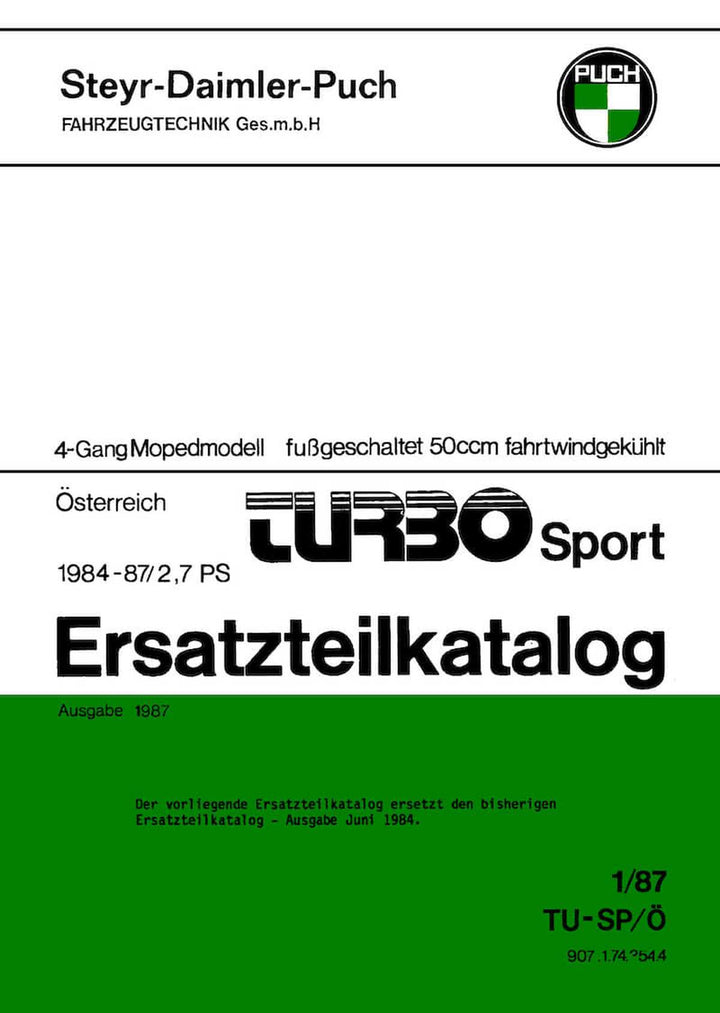 Puch Turbo Sport, 4-Gang, 2,7 PS, Ersatzteilkatalog, Buchcover
