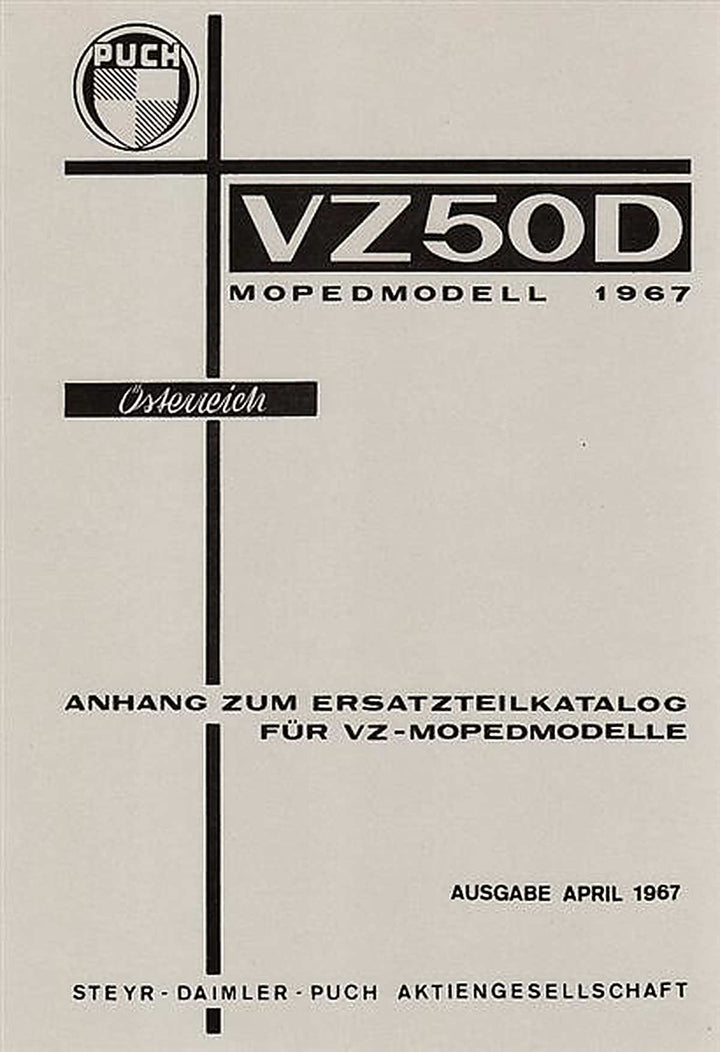 Puch VZ 50 D, Anhang zum Ersatzteilkatalog VZ 50, Ersatzteilkatalog, Buchcover