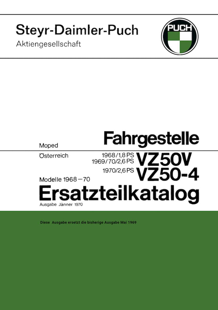 Puch VZ 50 V, VZ 50-4, 1,8 bis 2,6 PS, ab 1968, Ersatzteilkatalog, Buchcover