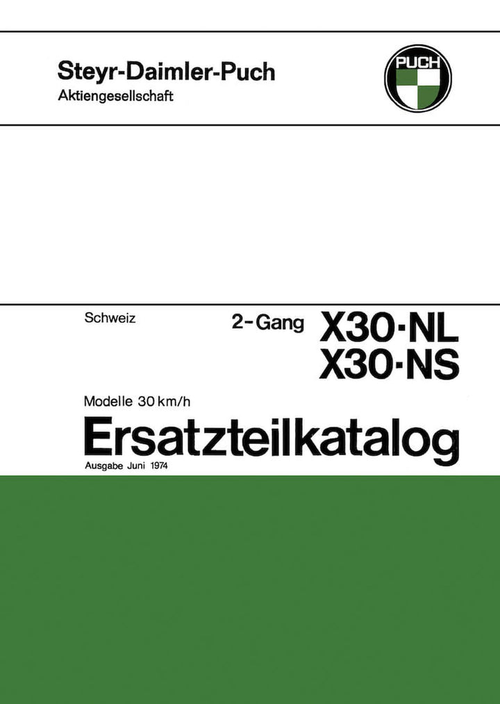 Puch X 30 NL, NS - 2-Gang handgeschaltet, Ausführung für die Schweiz, Ersatzteilkatalog, Buchcover
