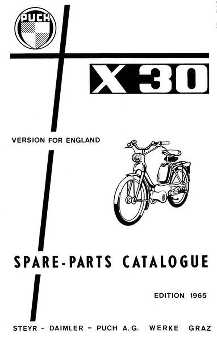 Puch X 30, Version for England, Spare-Parts Catalogue, Buchcover