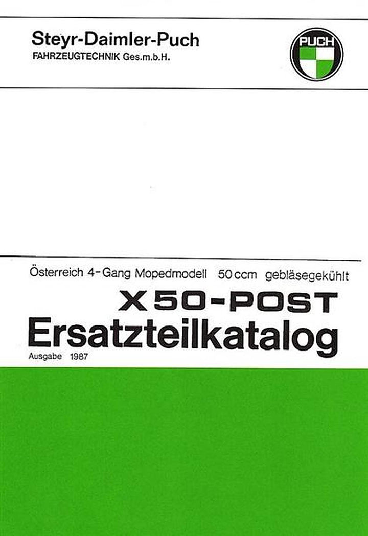 Puch X 50-Post, 4-Gang, gebläsegekühlt, Ersatzteilkatalog, Buchcover