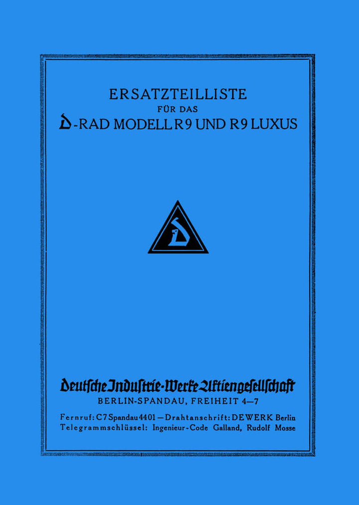 D-Rad R9 und R9 Luxus Ersatzteilkatalog, Buchcover