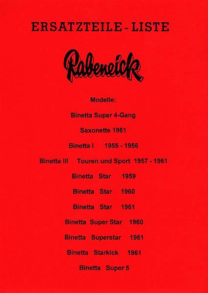 Rabeneick Modelle von 1955 bis 1961 Ersatzteilliste, Buchcover
