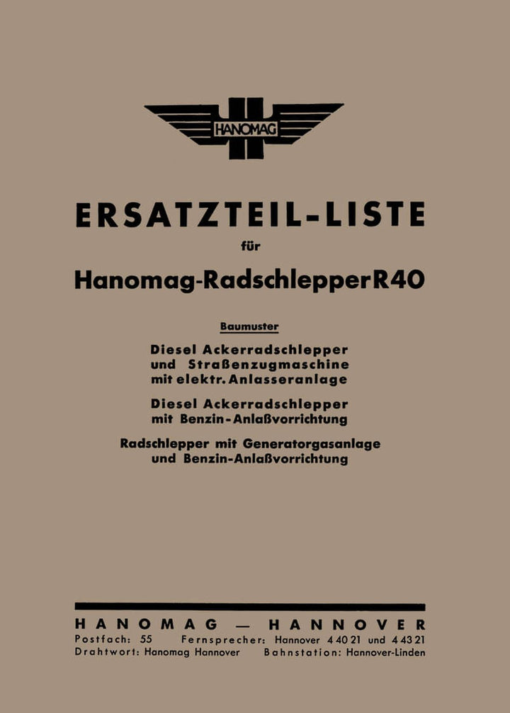Hanomag R40 Ersatzteilkatalog, Buchcover